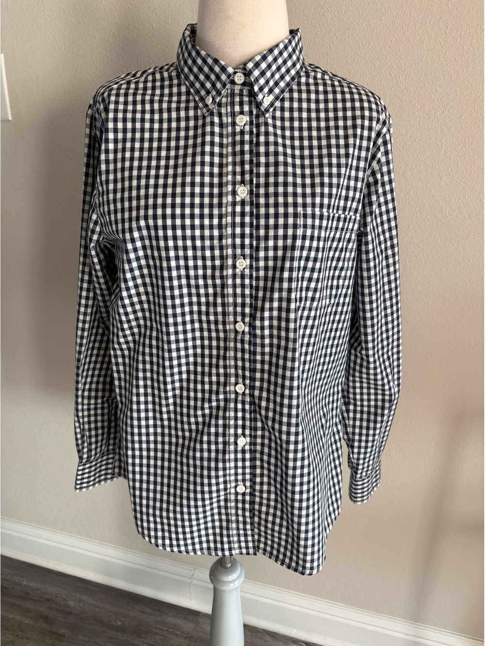 Chef Works Navy & White Gingham Check Button-Down Shirt – Size Medium